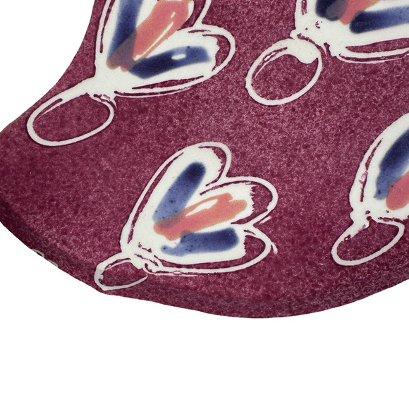 Vintage Susan Icove Redware Pottery Plate 8.5" Folk Art Floral Abstract Red Pink - Picture 4 of 9